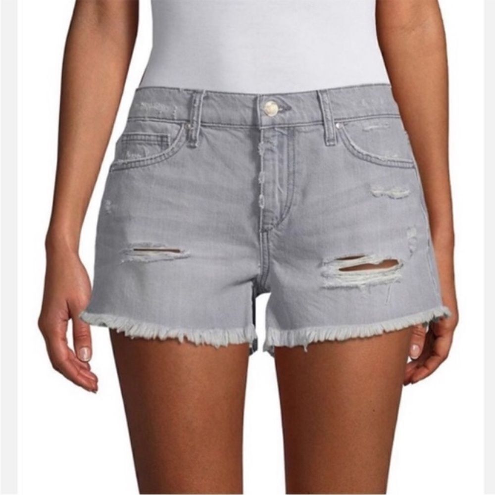 Joe’s Jeans Gabrielle Gray Factory Distressed Ripped Holes Denim Cut Off Shorts